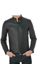 Men's Real Lambskin Leather Fully Quilted Motorcycle Jacket Padded Biker Jacket