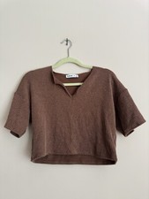 Brown Short Sleeve Ribbed Top Small