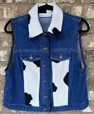 Susan Bristol Denim Vest With Cow Accent Size Large