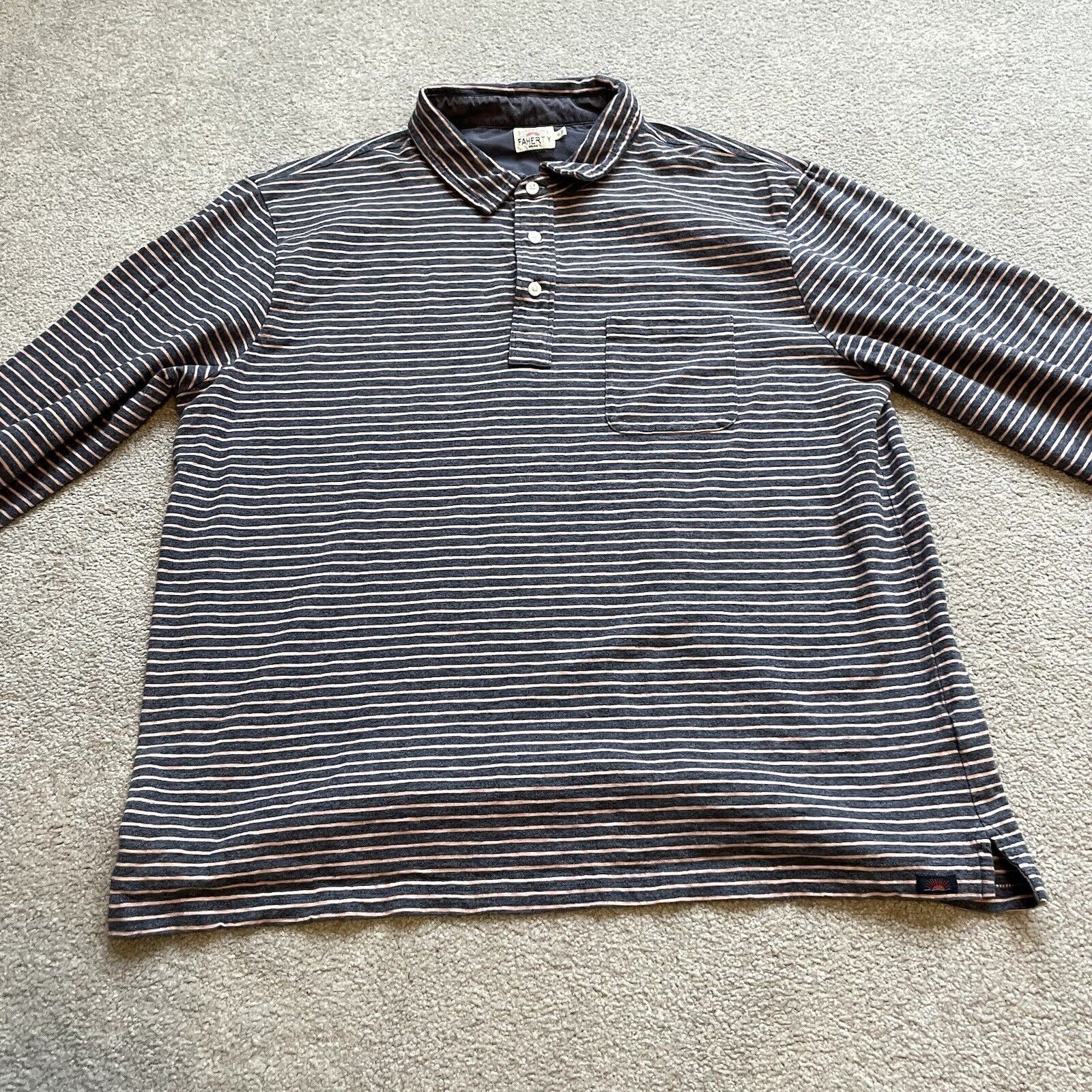 Faherty Polo Shirt Mens Extra Large XL Gray Peach… - image 4
