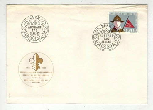 BOY SCOUTS 1963 HELVETIA SWITZERLAND FDC ON ENVELOPE STAMP + CACHET