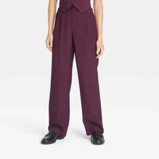 A New Day Women's Size 4 High Rise Pleat Front Straight Trousers Burgundy