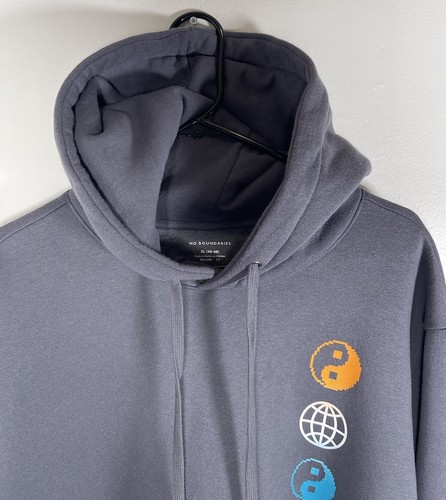 No Boundaries XL Gray Graphic Hoodie Sweat Shirt with Large Front Pocket - Picture 2 of 4