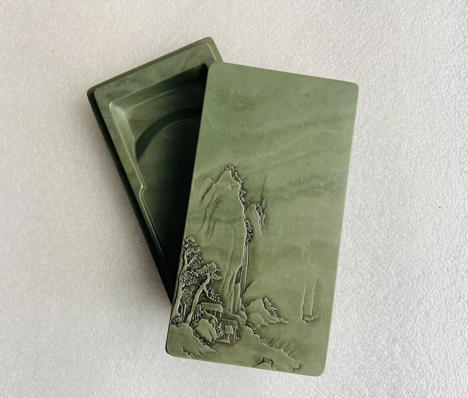 Tinta de porcelana 6,1" pedra natural original esculpida à mão cenário de colina laje de tinta - Imagem 4 de 4