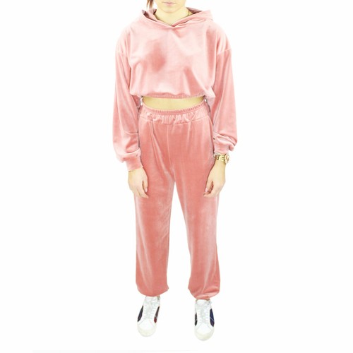 Tuta Donna Ciniglia TG UNICA Felpa Cropped 3/4 Rosa con Cappuccio e  Pantaloni | eBay