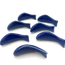 Chopstick Rest Set Lot of 7 Blue Fish Shape Ceramic Holders Japanese Art Pottery