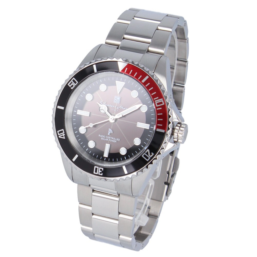 SALVATORE MARRA SM22110-SSBKRD Analog Quartz Solar Powered Black