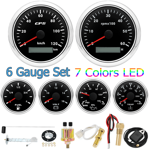 6 Gauge Set 85mm GPS Speedometer Tachometer&52mm Fuel Oil Temp Volt Gauge Set  - 第 1/9 張圖片