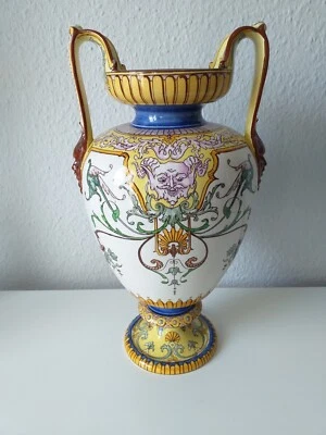 U&C Saareguemines Fayence Majolika Vase Historismus um 1890  , 100525K-1 - Bild 1 von 4