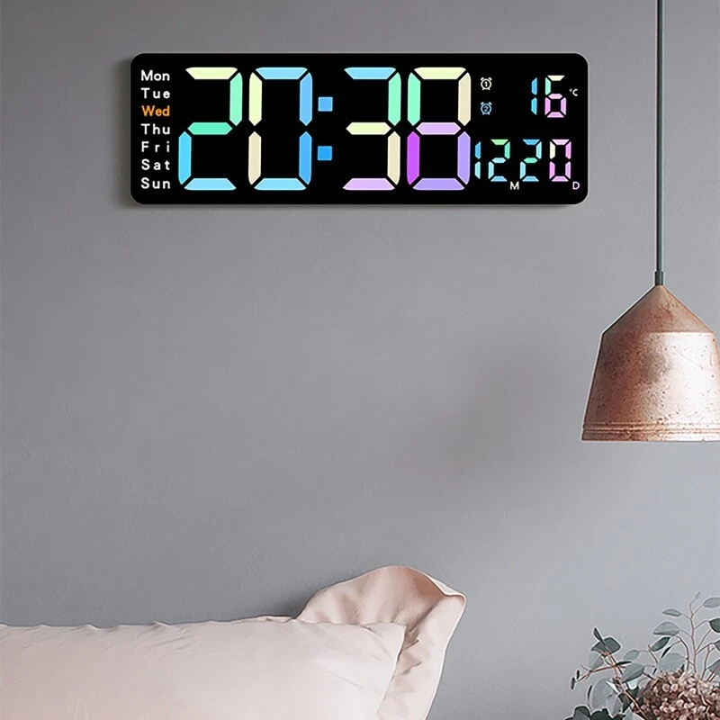 Digital LED Alarm Clock RGB Large LED Display Wall Clock Humidity Remote Control - Image 4 of 4