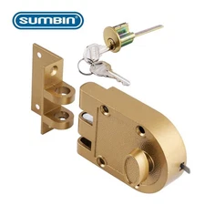 Jimmy Proof Deadbolt Lock with Keyed (Gold Color) with 2 Brass Keys Gold color