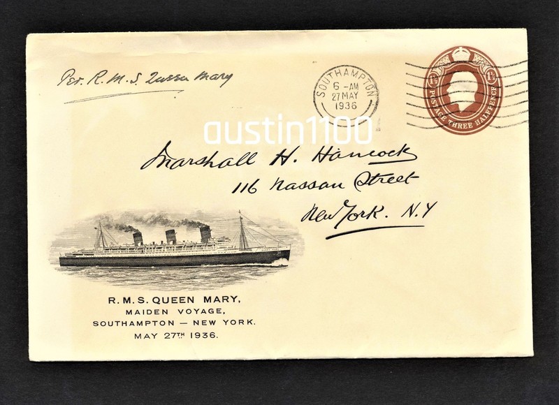 Excellent 1936 'Queen Mary' Maiden Voyage Illustrated Cover