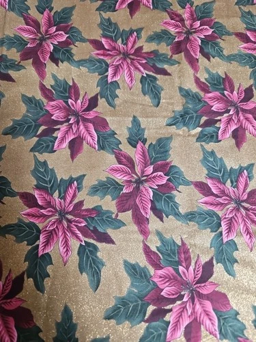 1 1/2yd Hoffman Christmas Fabric  Burgundy & Mauve Poinsettias Metallic Accent