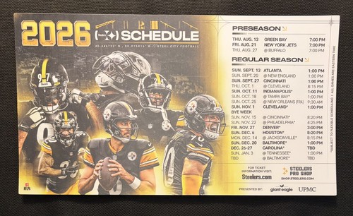 OFFICIAL 2026 Pittsburgh Steelers Schedule Magnet | eBay