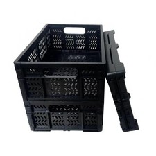 4 PCS 20L Heavy Duty Collapsible Plastic Milk Crate Bin Handle Black