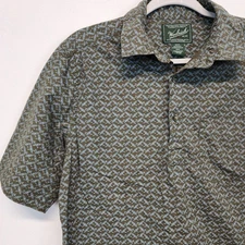Woolrich Canoe Print Button Up Shirt Size M Green Pockets Kayak Organic Cotton