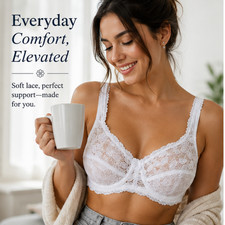Women Soft Satin Lace Bra Unpadded Underwired Full Cup Size Coverage Bra