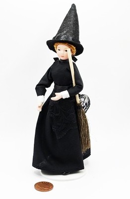 Puppenhaus Viktorianisch Hexe IN Schwarz Kleid 1:12 Maßstab Miniatur S1 Puppe