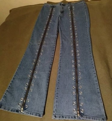 platinum plush Jeans With Rivets And Zipper. Biker, Rock and roll, Retro