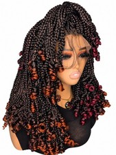 Handmade 18-Inch Two-Tone Knotless Box Braid Wig with Curly Ends