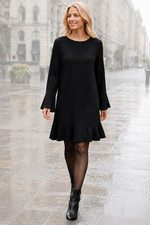 LOFT Black Swing Dress Long Bell Sleeve Flounce Hem Women's Petite Medium  NWT