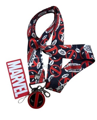 Deadpool Thick Logo Lanyard With Metal Charm and key clip NWT