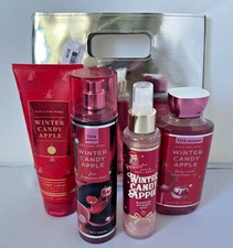 Bath & Body Works WINTER CANDY APPLE Mist Shimmer Mist Cream Shower Gel Bag SET