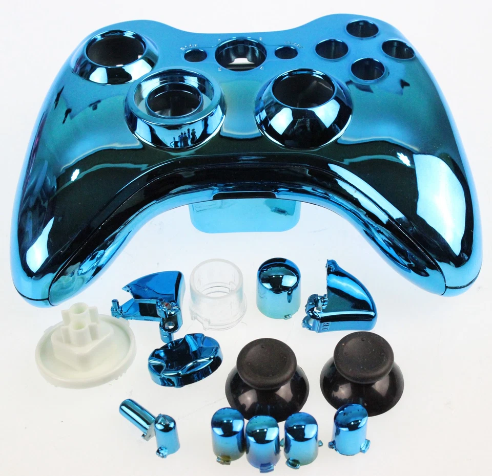 Replacement Custom Chrome Blue Xbox 360 Controller Shell Case - Image 2 of 4
