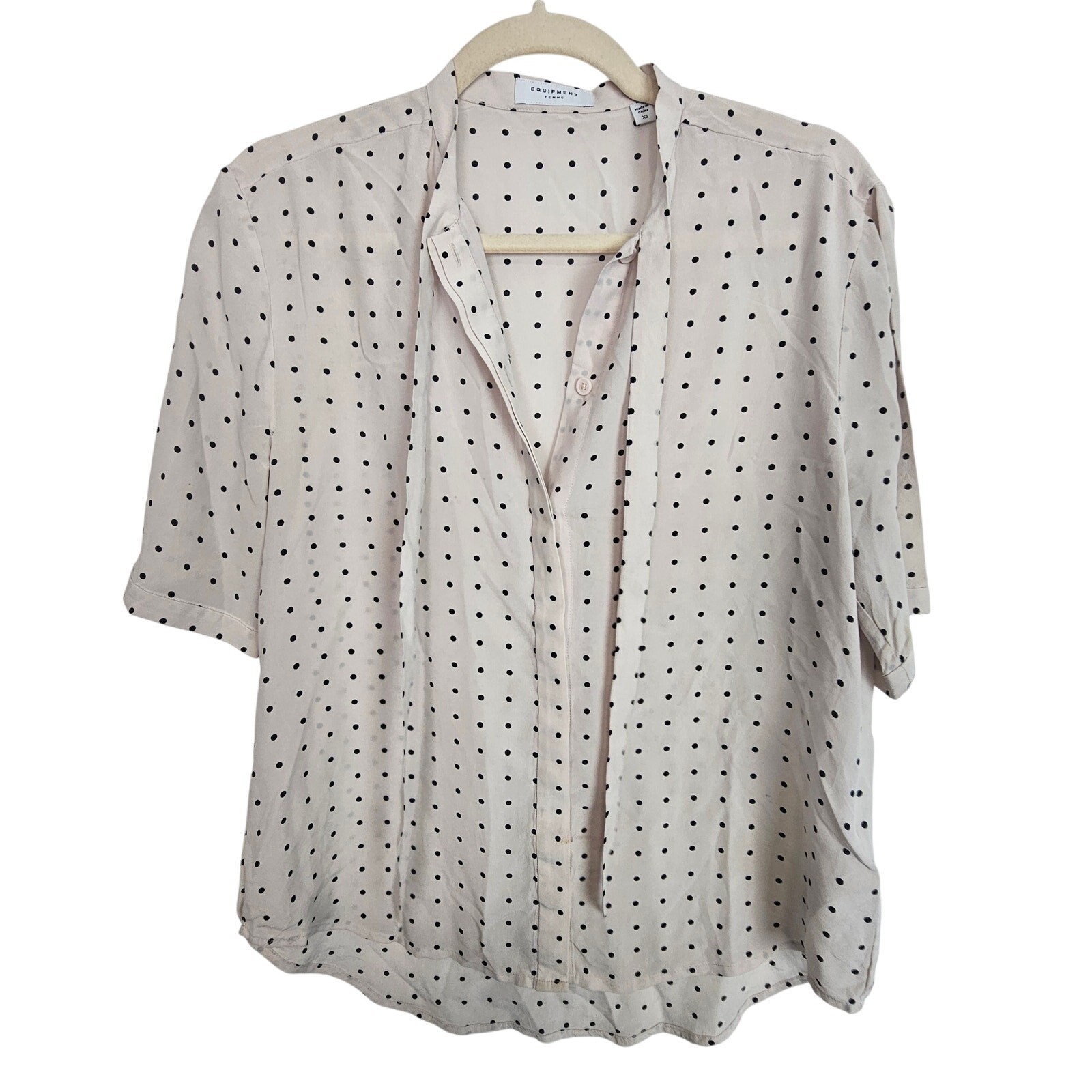 Womens Silk Blouse Polka Dot Classic Quiet Luxury Old Money Size Xs