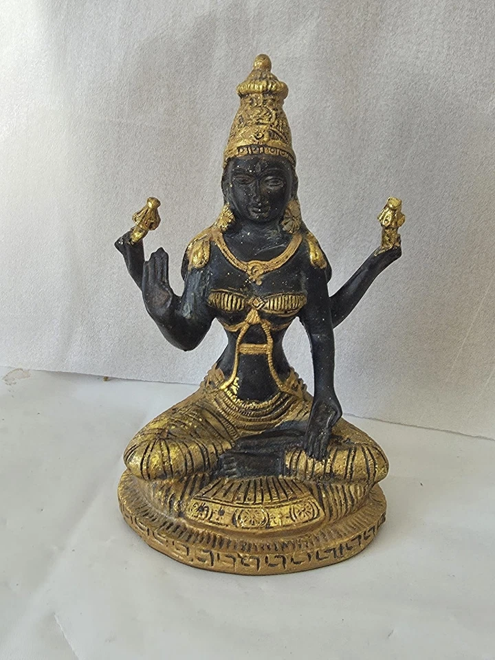 Statue bouddhisme figurine bouddhiste assise 4 bras en métal noir et doré - Photo 3/4