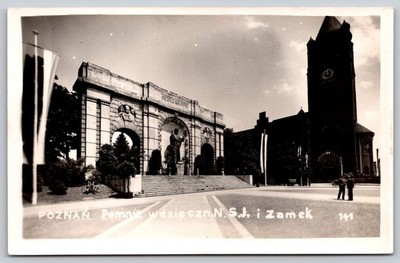 Poznań Poland Sacred Heart Monument & Castle RPPC Vintage Postcard 1930s AA933