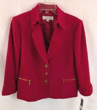 Tahari Arthur S Levine Red Blazer Jacket with Gold Buttons 3/4 Sleeves NWT Sz 12