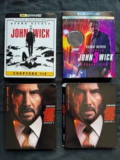 John Wick 1–4, 4K Blu-ray Lot – Slipcovers + Limited Coin – Extra JW4 Cover
