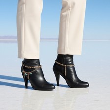 Women Shoe Bracelet Boot Antique Gold Metal Chain Charm Feather Bead Anklet Set