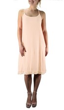 A line Scoop Neck Crochet Back Lace Lining Summer Swing Dress (Large, Cream)