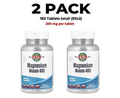 KAL, 2 PACK, Magnesium Malate 400, 90 Tablets each (180 tablet total!)