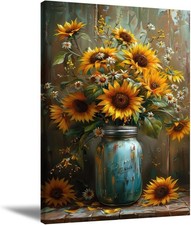 Farmhouse Sunflower Wall Art, Framed Inspirational Wall Art Living Room, Yell...