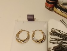 9ct Gold Hoop Earrings Creole Yellow White Gold Two Tone Ladies Jewellery 1.7g