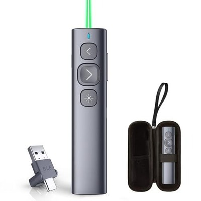 USB-A & C Wireless Presentation Clicker with Bright Green Pointer - Rechargeable