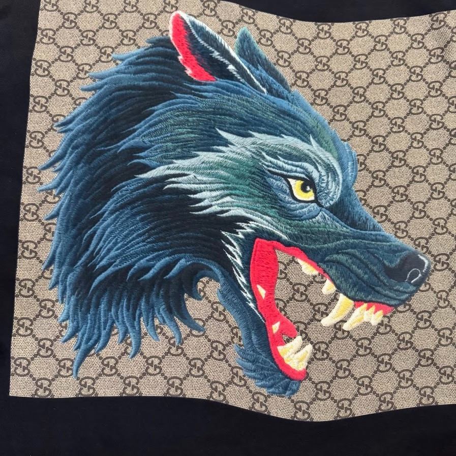 Rare Gucci Silk Monogram XXV Holllywood Wolf Web Scarf Black yellow Sold Out thumbnail 2