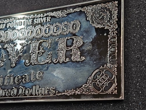 ๐ 1996 Washington Mint 8 Troy oz .999 Silver $500 Certificate Educational Bar - Picture 6 of 7