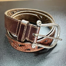 Brighton Brown Leather Cutout Size LARGE Silver Buckle Style B21355  GUC 37"