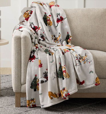 Members Mark Lounge Throw Blanket 60''x70'' Soft Holiday Cats Velvet Plush