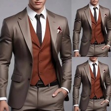 Brown Men's Suits Peak Lapel Wedding Groom Tuxedo Formal Business Party 2 Piece