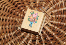 HEARTS Heart Bouquet Valentine's Day Mini Rubber Stamp Wood Mounted OOP 1991