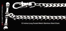 Pocket Watch Stainless Steel 12" Inches Long Chain With T. Bar and Swivel