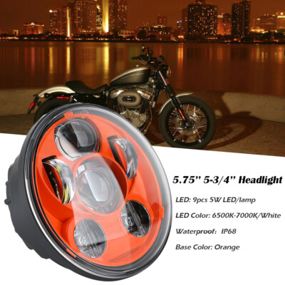 Motorcycle 5.75'' 5-3/4'' LED Hi/Lo Headlight Projector Orange For Dyna Sportster