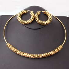 Fashion jewelry Stainless Steel Gold Tone Necklace Choker earring jewelry set