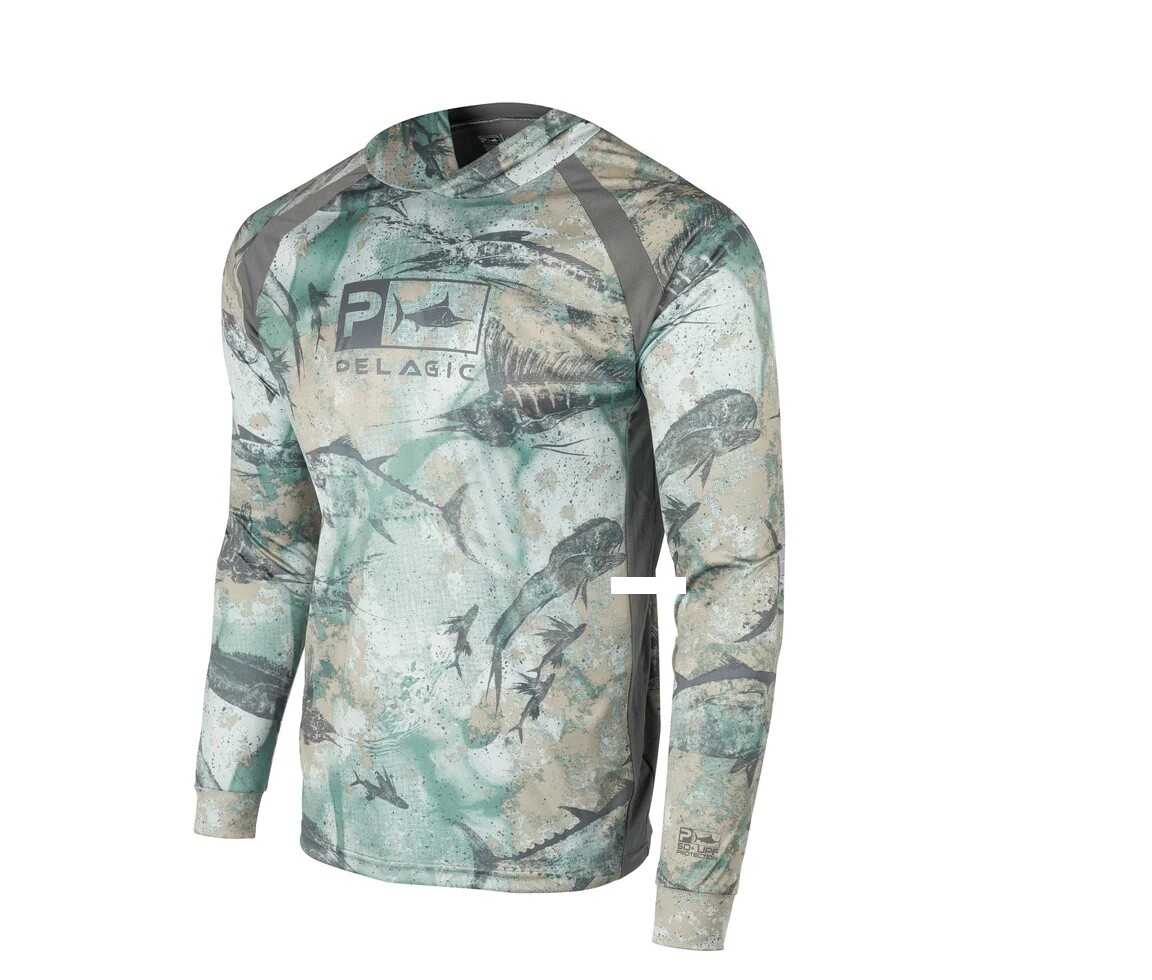Pelagic Vaportek Hooded Open Seas Green UV Shirt Langarm Sonnenschutz Bekleidung 17890₽
