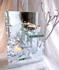 ❀ Teelichthalter Hirsch Glas Silber Doppelt verspiegelt Kerzenleuchter #138B